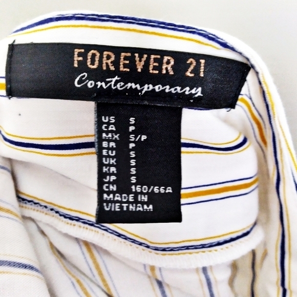 Forever 21 Contemporary Waist Tie Multi Striped White Blue and Yellow Mini Skirt - Picture 5 of 6
